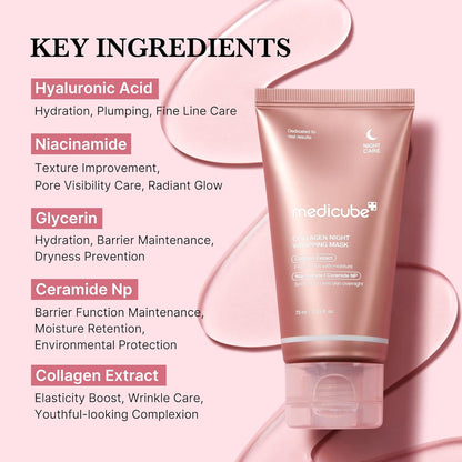 medicube Collagen Overnight Wrapping Peel Off Facial Mask Pack - Colágeno hidrolizado para una piel brillante